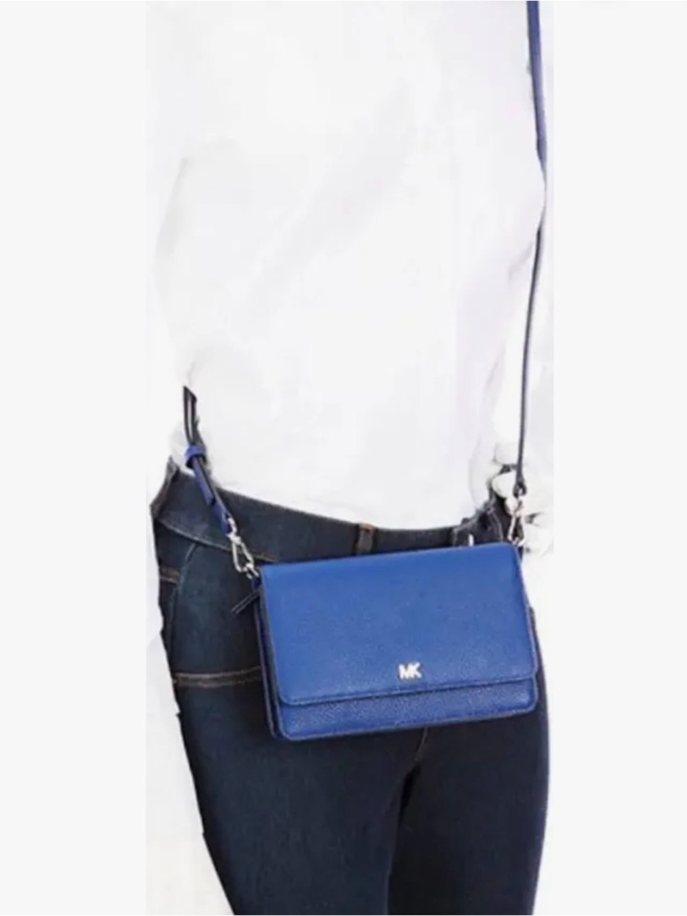Michael Kors Mott Pebble Leather Convertible Smartphone Crossbody Wallet Blue